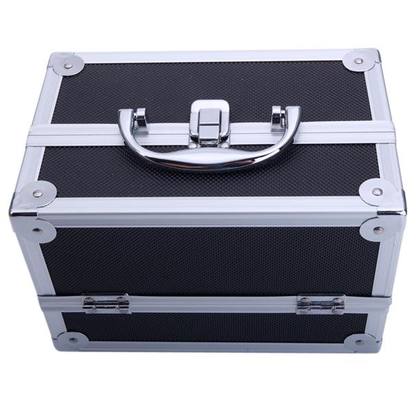 SM-2176 Aluminum Makeup Train Case Jewelry Box Cosmetic Organizer with Mirror 9"x6"x6" Black