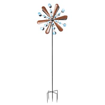 Wrought Iron Windmill Copper Leaf Blue Dots