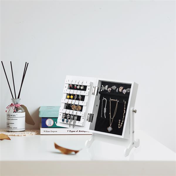 Giantex Small Mirror Jewelry Cabinet Organizer Armoire Storage Box Countertop w/Stand (White)