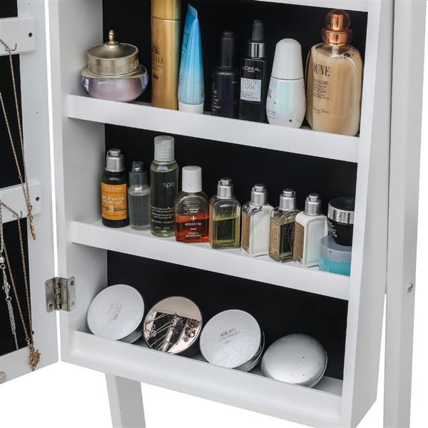 Full Mirror Wooden Floor Standing 4-Layer Shelf With Inner Mirror Jewelry Storage Adjustable Mirror Cabinet - White