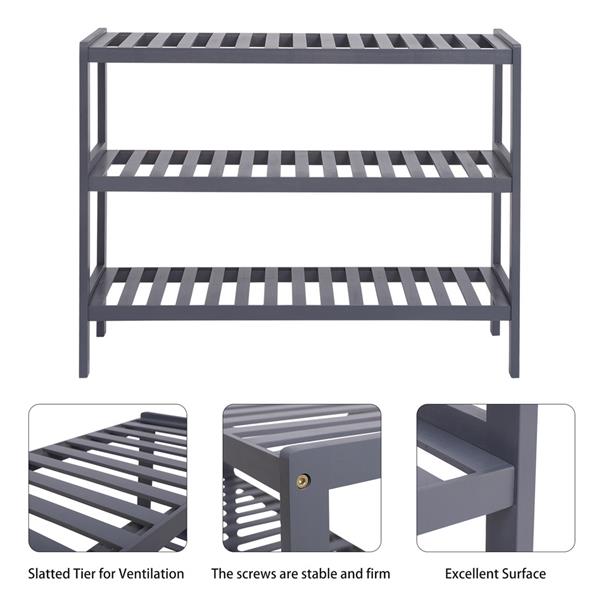 100% Bamboo Shoe Rack Bench, Shoe Storage, 3-Layer Multi - Functional Cell Shelf, Can Be Used For Entrance Corridor, Bathroom, Living Room And Corridor 70 * 25 * 55 - Gray