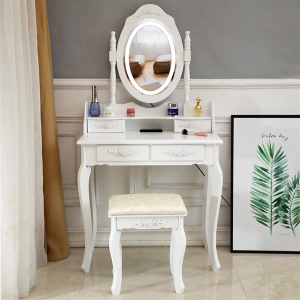 LED Single Mirror 4 Drawer Dresser White