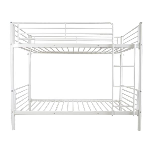 Iron Bed Bunk Bed with Ladder for Kids Twin Size White