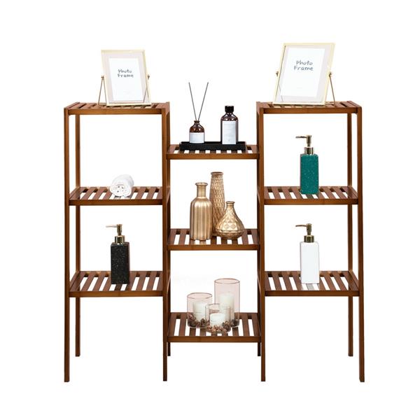 100% Bamboo High-grade Plant Shelf Multi-Functional 9-layer Shelf Flower Pot Shelf Display Shelf 96 * 90 * 33cm-Dark Brown