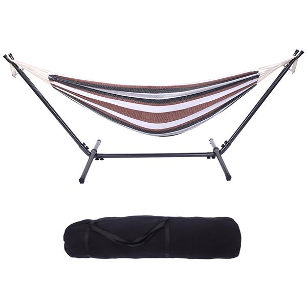 Professional Black & Silver Flowers Hammock Stand with Polyester Coffee Stripe Hammock 