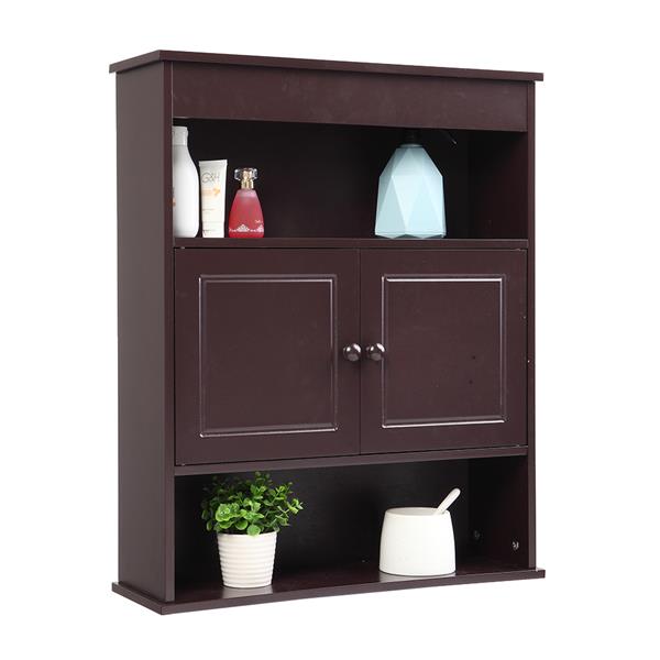 Two-door Bathroom Cabinet with Upper and Lower Layers Brown