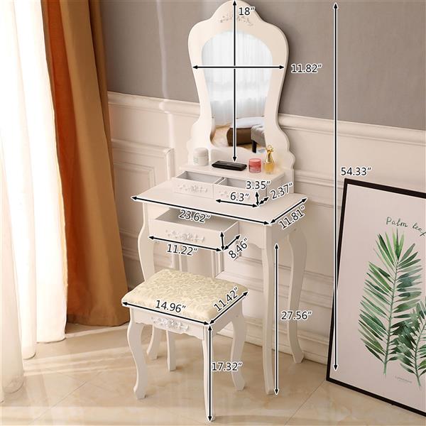 Irregular Single Mirror 3 Drawer Dressing Table White