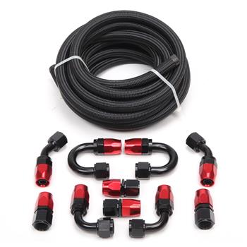 10AN 20-Foot Universal Black Fuel Pipe   10 Red and Black Connectors