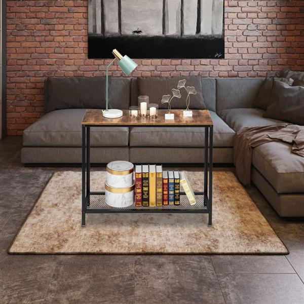HODELY Modern Industrial Wood Grain 2 Floors 40-Inch Rectangle Wrought Iron Sofa Table