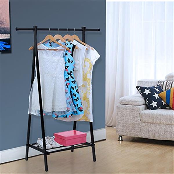 One-tier Garment Rack Metal Clothes Coat Shoe Storage Shelf Black 