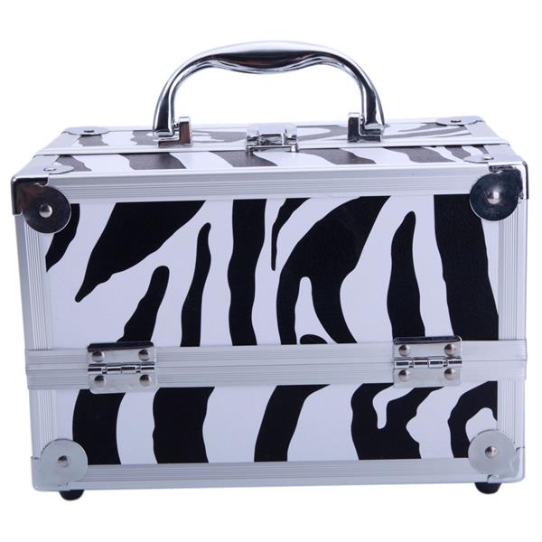 SM-2176 Aluminum Makeup Train Case Jewelry Box Cosmetic Organizer with Mirror 9"x6"x6" White Zebra