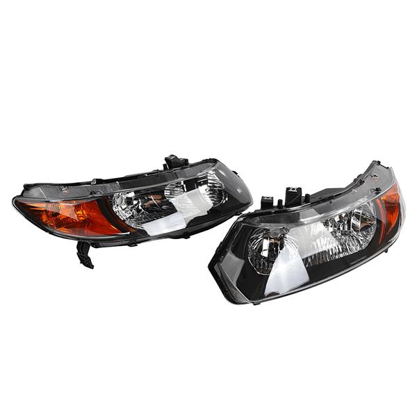 2pcs Front Left Right Headlights for Honda Civic 2006-2011 2dr Coupe Models Only Black