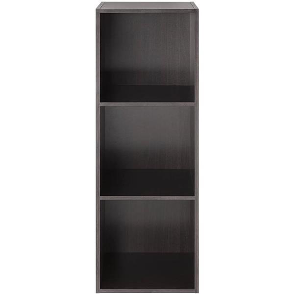 3-Tier Organizer Wood Bookshelf Open Shelf Bookcase , 3 Cubes Storage Shelf , Dark Brown