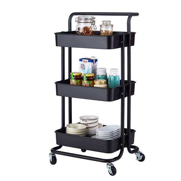 3-Tier Home Kitchen Storage Utility cart Metal&ABS -Black