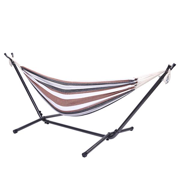 Professional Black & Silver Flowers Hammock Stand with Polyester Coffee Stripe Hammock 