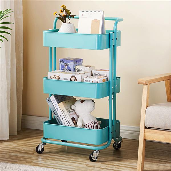 3-Tier Home Kitchen Storage Utility cart with handle-Turquoise