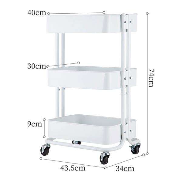 3-Tier Home Kitchen Storage Utility cart-White