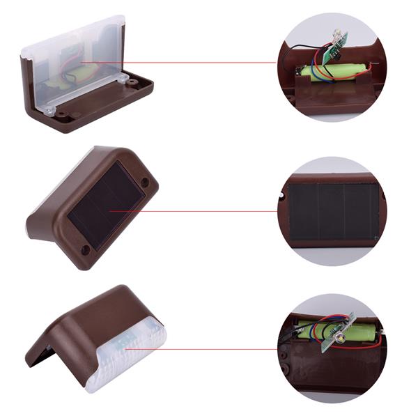 4X Brown Solar Step Light 200MAH Battery Waterproof IP65 Smart Light Control Outdoor Fence Light 1.2V 0.2W Warm White Light