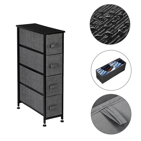 Narrow Dresser, Vertical Storage Unit With 4 Fabric Drawers, Metal Frame, Slim Storage Tower, 7.9” Width, For Living Room, Kitchen, Small Space, Gap, Grey