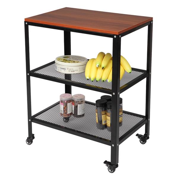3-Tier Kitchen Microwave Cart, Rolling Kitchen Utility Cart, Standing Bakers Rack Storage Cart with Metal Frame for Living Room Brown