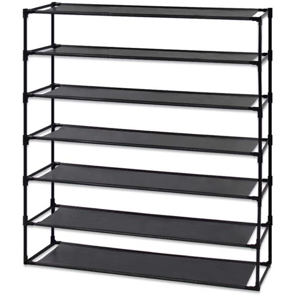 Simple Assembly 7 Tier Shoe Rack Detachable Non-Woven Waterproof Fabric Shoe Organizer Tower Space Saver Stackable Storage Shelf (Black)