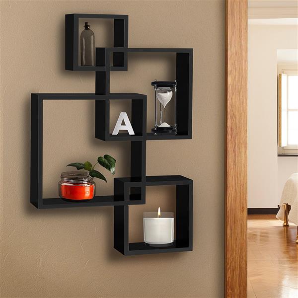 Intersecting Squares Floating Shelf Wall Mounted Home Decor Furniture Black