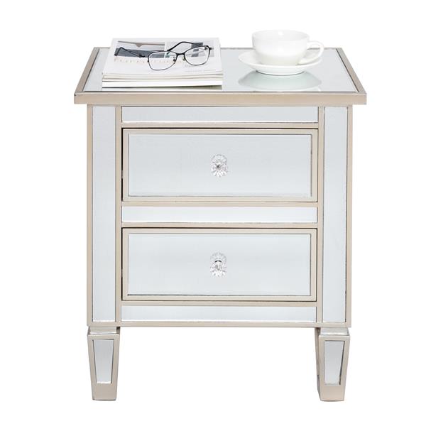 Modern and Contemporary Mirrored 2-Drawers Nightstand Bedside Table Silver Rose