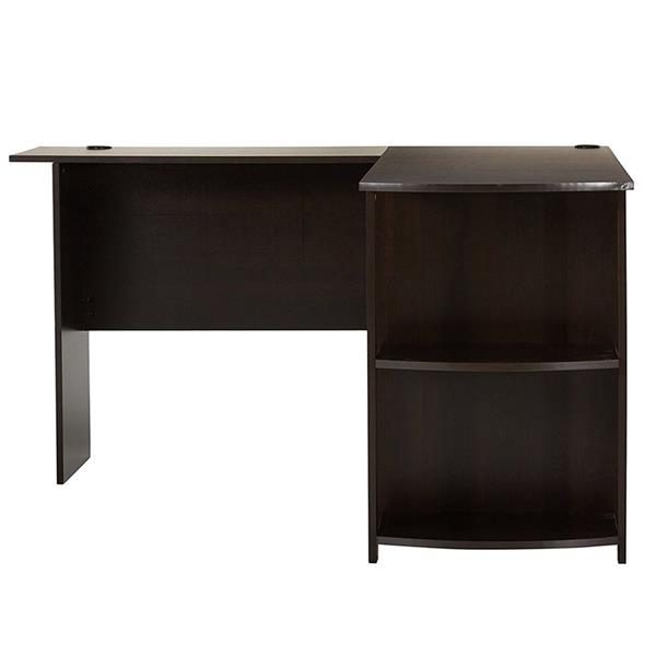L-Shaped Wood Right-angle Computer Desk with Two-layer Bookshelves Dark Brown