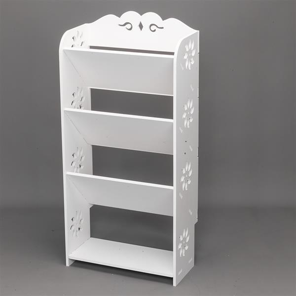 Wood-plastic Board Four Tiers Bevel Carved Shoe Rack White
