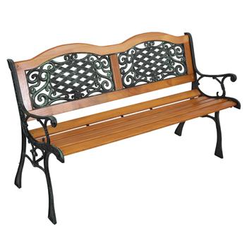 49\\" Garden Bench Outdoor Patio Park Chair Furniture Hardwood Slats Cast Iron Frame