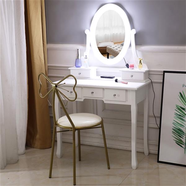 Butterfly Backrest Wrought Iron Leather Makeup Stool Dressing Stool White