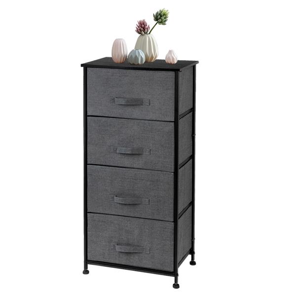 4-Tier Dresser Tower, Fabric Drawer Organizer With 4 Easy Pull Drawers With Metal Frame,Wooden Tabletop For Living Room, Closet, Grey