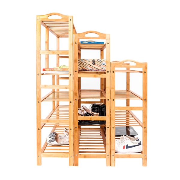 6-layer Portable Bamboo Splint Multi-function Shoe Rack Wood Color