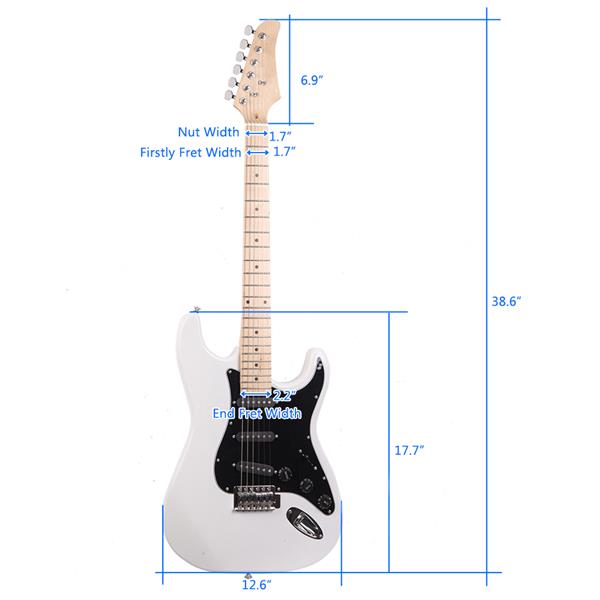 ST Stylish Electric Guitar with Black Pickguard White