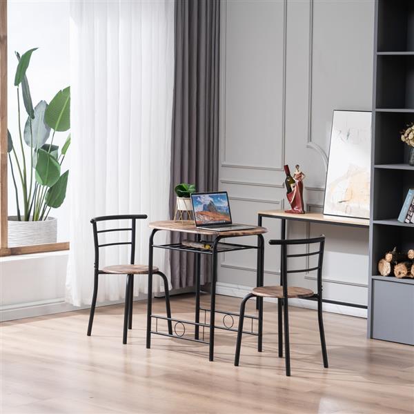 Fire Wood PVC Black Paint Breakfast Table for Couples with Curved Back (One Table and Two Chairs) (80x53x76cm)
