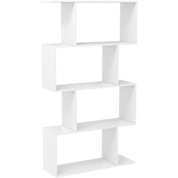 4 Shelf Bookcase, Modern S-Shaped Z-Shelf Style Bookshelf, Multifunctional Wooden Storage Display Stand Shelf for Living Room, Home Office, Bedroom, Bookcase Storage Shelf