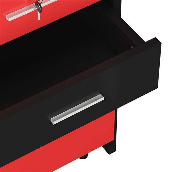 Salon Wood Rolling Drawer Cabinet Trolley Spa 3-layer Cabinet Equipment with A Lock Black & Red