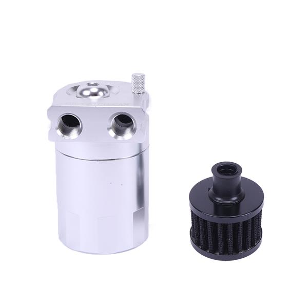 Round Oil Catch Tank Double hole Oil Catch Tank with Air Filter Silver