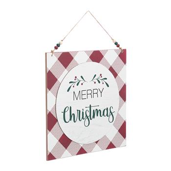 Artisasset a Square Merry Christmas Red And White Plaid Christmas Wooden Wall Hanging