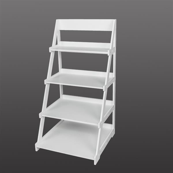 Wood Plastic 4-Tier Ladder Style Shelf Plant Stand White