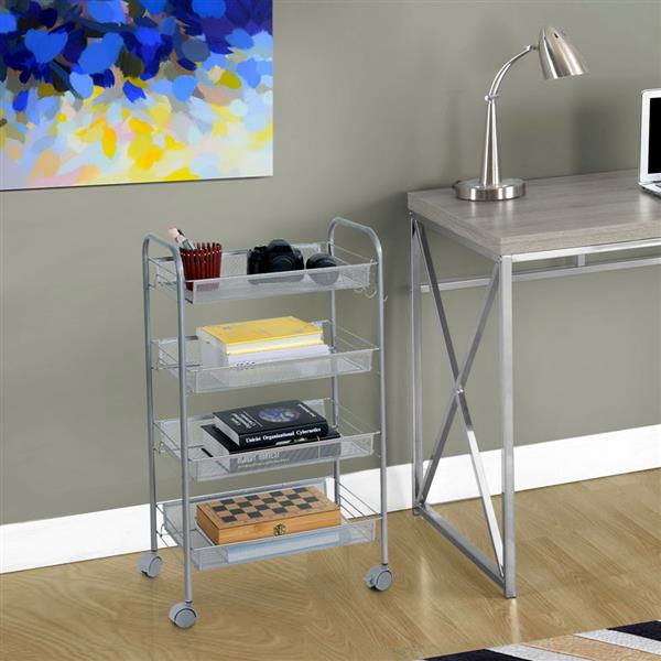 Honeycomb Mesh Style Four Layers Removable Storage Cart Silver