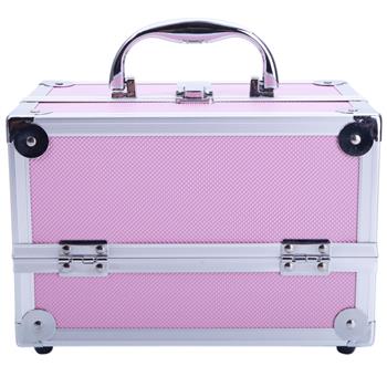 SM-2176 Aluminum Makeup Train Case Jewelry Box Cosmetic Organizer with Mirror 9\\"x6\\"x6\\" Pink