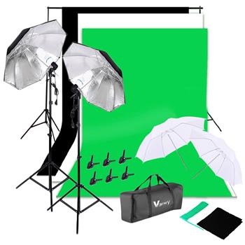 Kshioe 135W Silver Black Umbrellas with Background Stand Non-Woven Fabric (Black & White & Green) Set UK