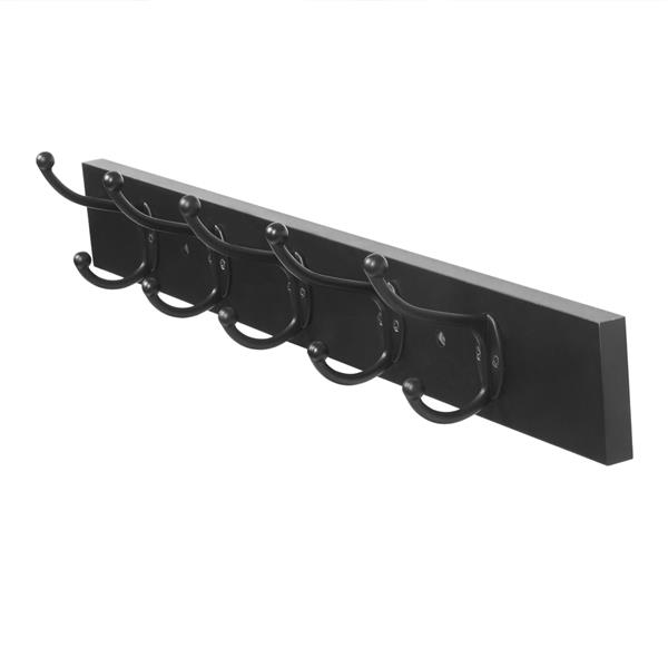 Wall-Mounted Farmhouse Coat Rack, 5 Standard Hooks,Black