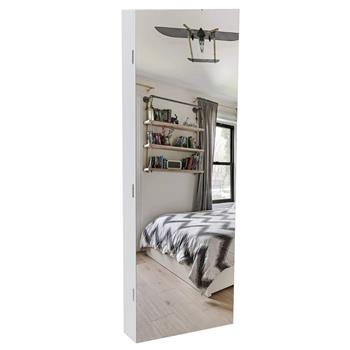 Full Mirror Wooden Wall Hanging 5-Layer Shelf 2 Drawer Jewelry Storage Mirror Cabinet - White