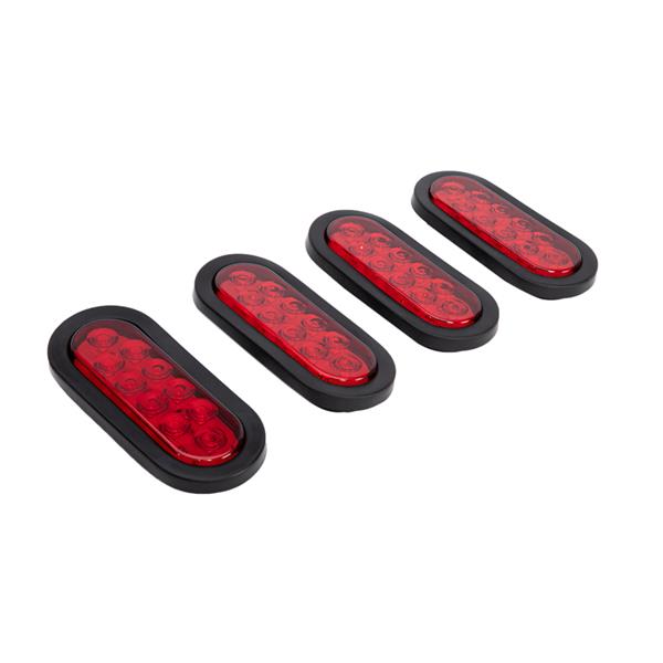 4Pcs RED 10 LED Trailer Truck Stop/Turn/Tail Brake Lights 6" Oval Sealed Mount