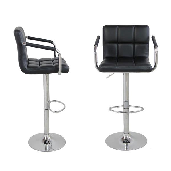 2pcs SSJ-891 60-80cm 6 Checks Round Cushion Bar Stools with Armrest Black