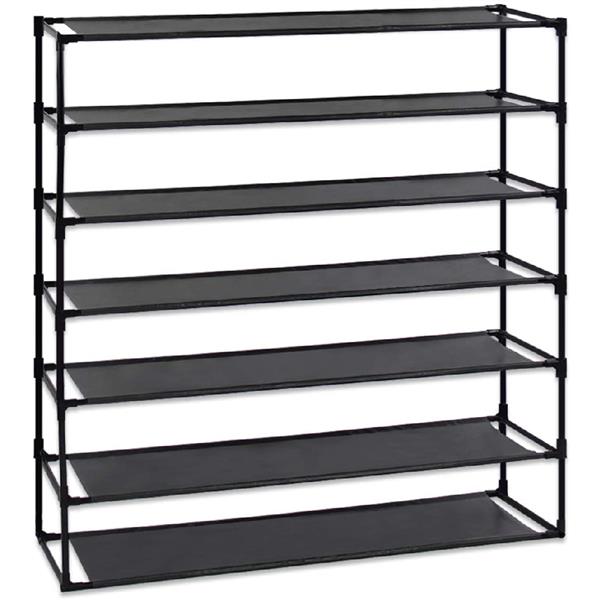 Simple Assembly 7 Tier Shoe Rack Detachable Non-Woven Waterproof Fabric Shoe Organizer Tower Space Saver Stackable Storage Shelf (Black)