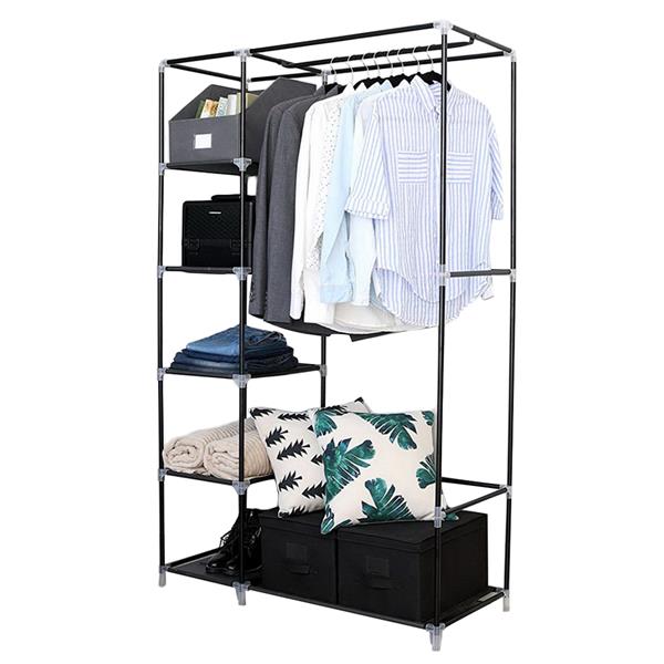 64" Portable Closet Storage Organizer Wardrobe Clothes Rack with Shelves Dark Brown