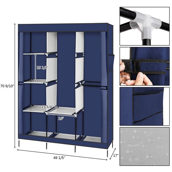 71" Portable Closet Wardrobe Clothes Rack Storage Organizer with Shelf Blue 